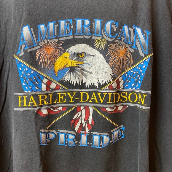 1980s Harley-Davidson Wolf & Flags Mens Shirt XXL - Picture 3 of 10